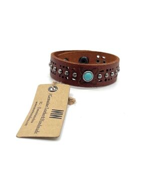 Brown Leather Tooled Stud Western Bracelet NEW